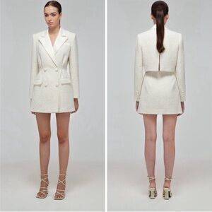 Self-Portrait Cream Cropped-Back Bouclé Blazer